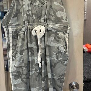 Gray Hooded Jumpsuit with Drawstring Waist